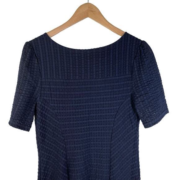 Anthropologie Maeve Womens Seersucker Textured Short Sleeve Work Dress Navy Blue - Picture 7 of 10